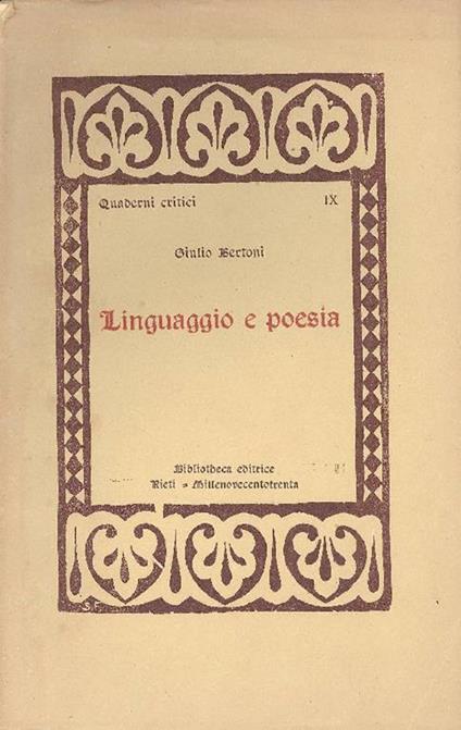 Linguaggio e poesia - Giulio Bertoni - copertina