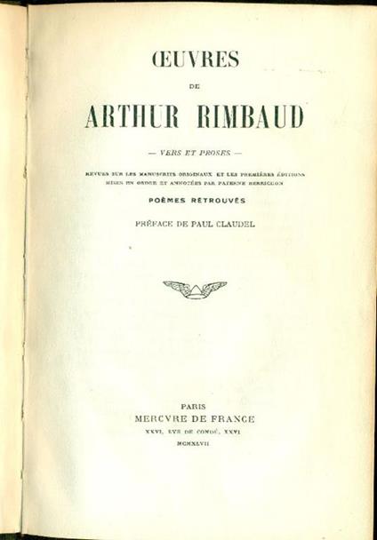 Oeuvres. Vers et proses - Arthur Rimbaud - copertina