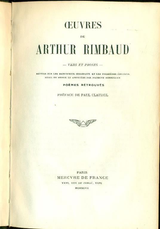 Oeuvres. Vers et proses - Arthur Rimbaud - copertina