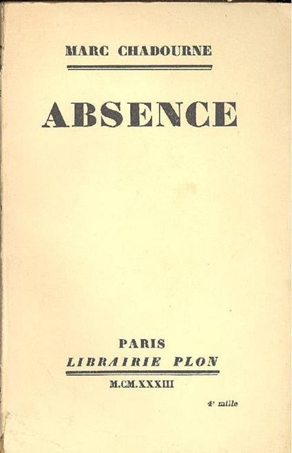 Absence - Marc Chadourne - copertina