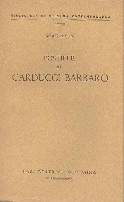 Postille al Carducci barbaro - Mario Petrini - copertina