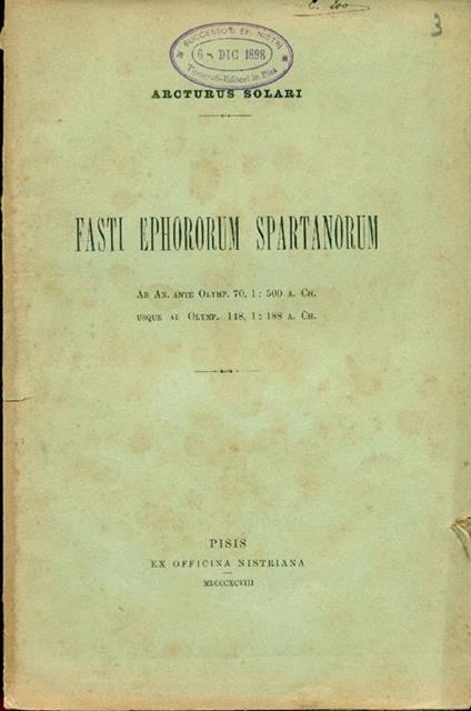 Fasti ephororum spartanorum - Arcturus Solari - copertina