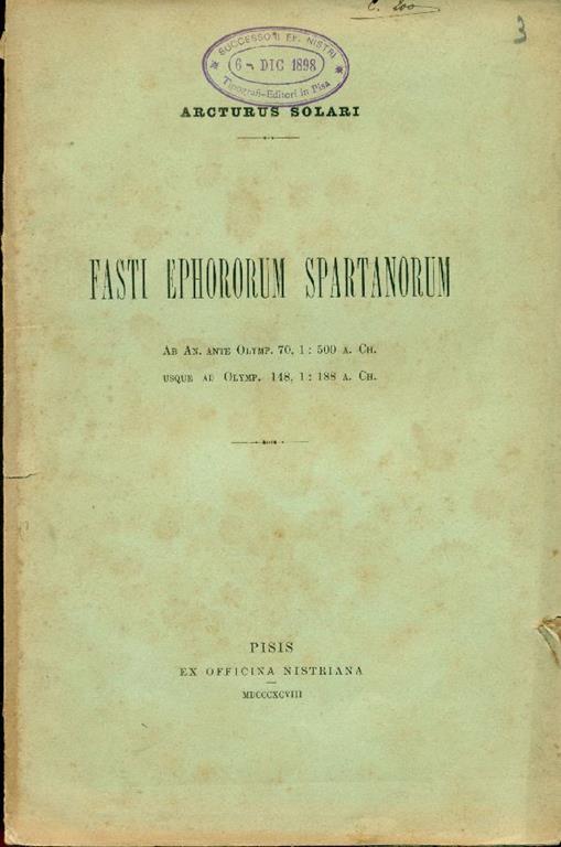 Fasti ephororum spartanorum - Arcturus Solari - copertina