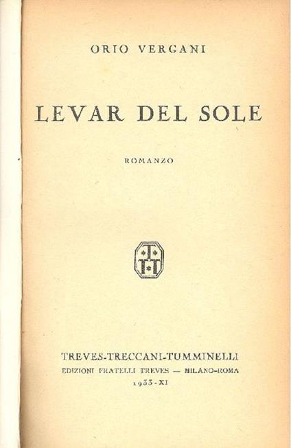 Levar del sole - Orio Vergani - copertina