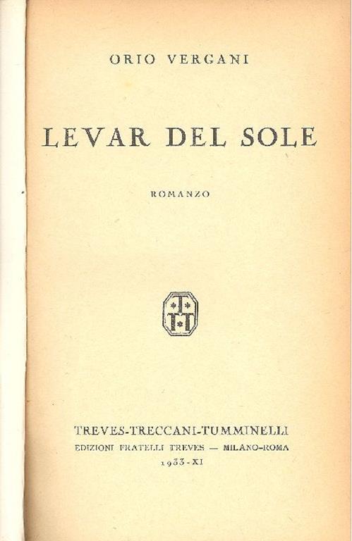 Levar del sole - Orio Vergani - copertina