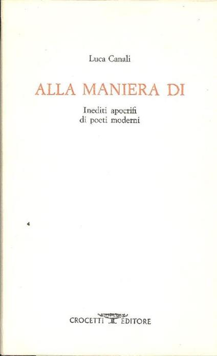 Alla maniera di - Luca Canali - copertina