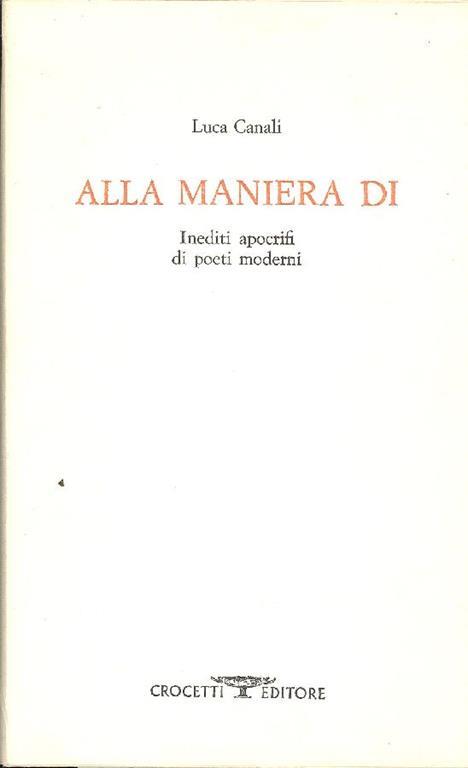 Alla maniera di - Luca Canali - copertina