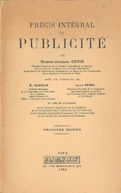 Précis intégral de publicité - Octave-Jacques Gerin - copertina