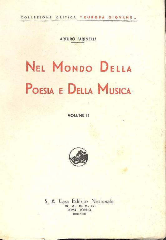 Nel mondo della poesia e della musica. Volume II - Arturo Farinelli - copertina