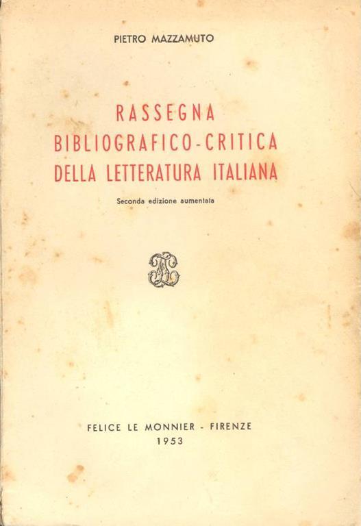 Rassegna bibliografico-critica della letteratura italiana - Pietro Mazzamuto - copertina