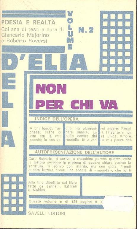 Non per chi va - Gianni D'Elia - copertina
