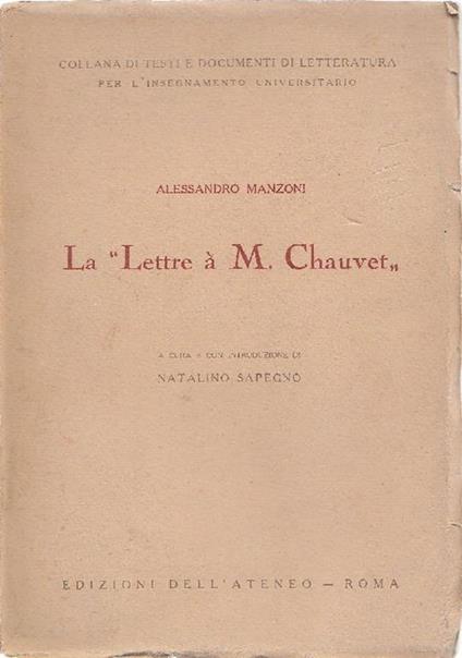 La ''Lettre à M. Chauvet'' - Alessandro Manzoni - copertina