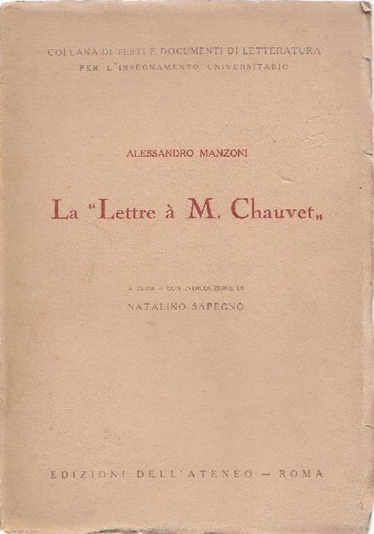 La ''Lettre à M. Chauvet'' - Alessandro Manzoni - copertina