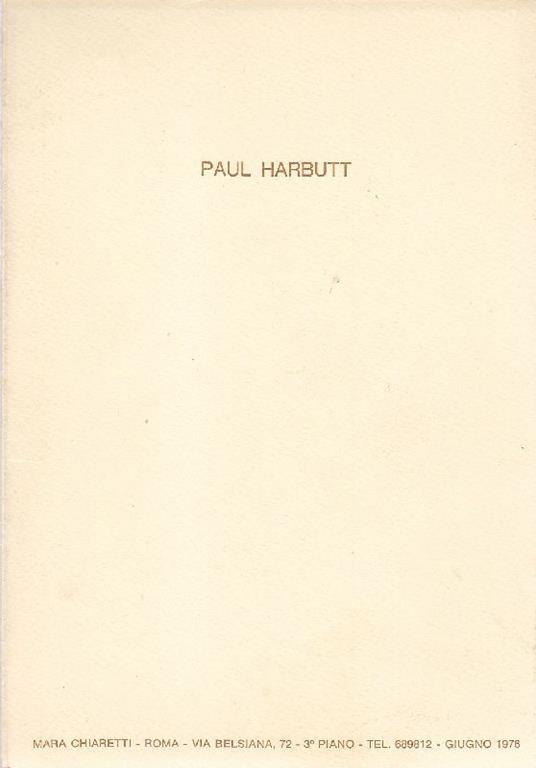 Paul Harbutt, Galleria Chiaretti 1986 - Paul Harbutt - copertina