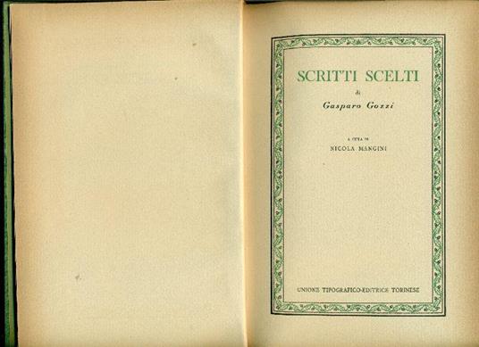 Scritti scelti - Gasparo Gozzi - copertina