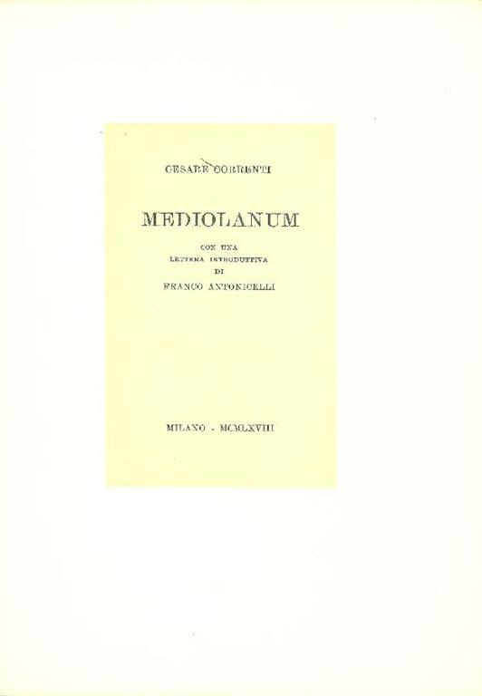 Mediolanum - Cesare Correnti - copertina