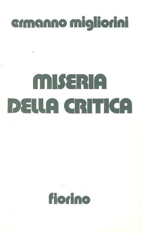 Miseria della critica - Ermanno Migliorini - copertina