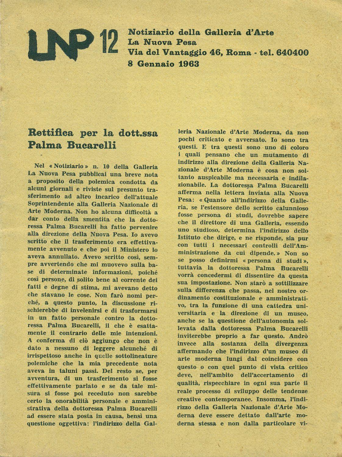 Gianquinto. LNP 12. Notiziario della Galleria d'Arte La Nuova Pesa