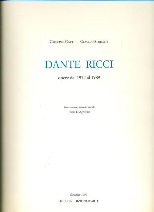 Dante Ricci. Opere dal 1972 al 1989 - C. Ricci - copertina