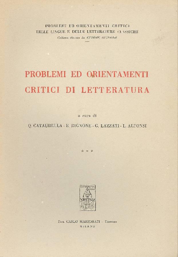 Problemi ed orientamenti critici di letteratura