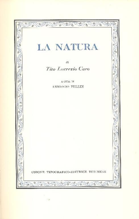 La Natura - Tito Lucrezio Caro - copertina