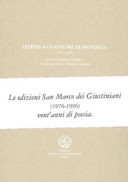 Lettere a un editore di provincia (1976-1996) - Stefano Verdino - copertina