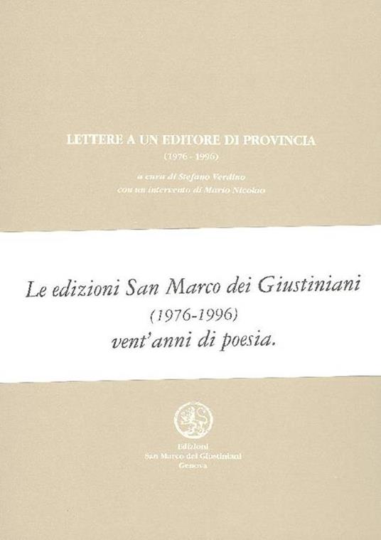 Lettere a un editore di provincia (1976-1996) - Stefano Verdino - copertina