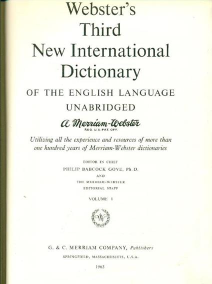 Webster's Third New International Dictionary of the English language - Philip Babcock Gove - copertina