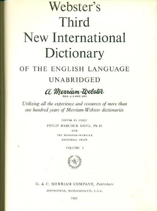Webster's Third New International Dictionary of the English language - Philip Babcock Gove - copertina