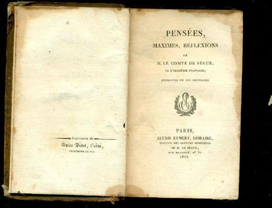 Pensées, maximes, réflexions - Philippe Paul Segur - copertina