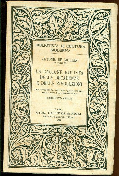 La cagione riposta delle decadenze e delle rivoluzioni - Antonio De Giuliani - copertina