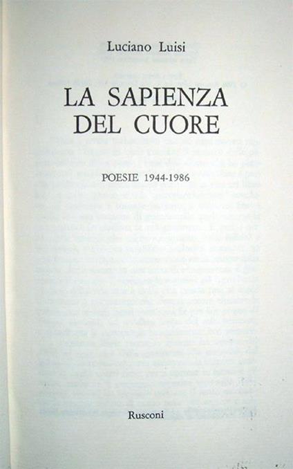 La sapienza del cuore. Poesie 1944-1986 - Luciano Luisi - copertina