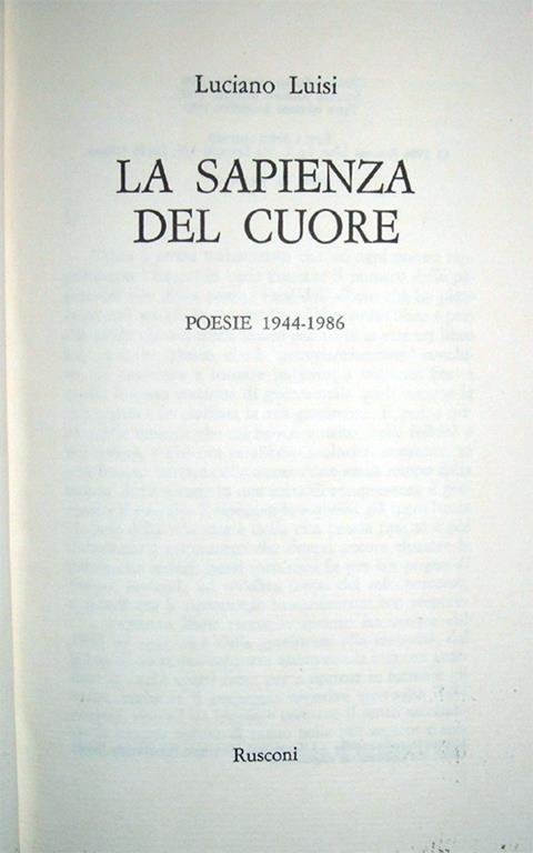 La sapienza del cuore. Poesie 1944-1986 - Luciano Luisi - copertina