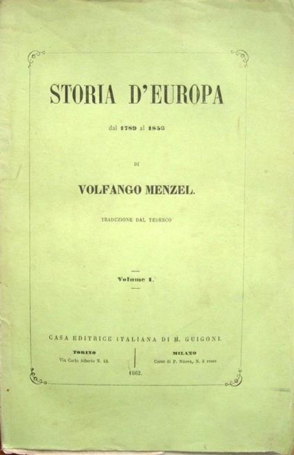 Storia d'Europa dal principio della Rivoluzione francese fino al Congresso di Vienna (1789-1815) - Wolfgang Menzel - copertina