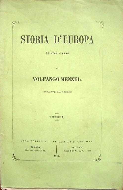 Storia d'Europa dal principio della Rivoluzione francese fino al Congresso di Vienna (1789-1815) - Wolfgang Menzel - copertina