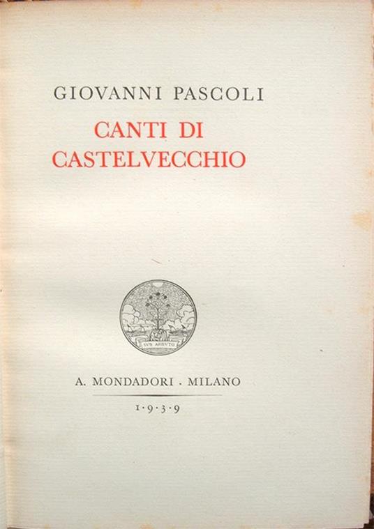 Canti di Castelvecchio - Giovanni Pascoli - copertina