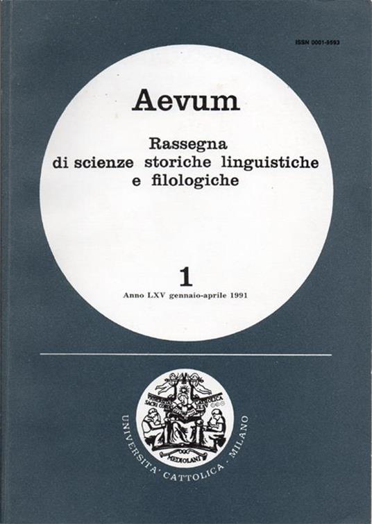 Aevum. Rassegna di scienze storiche linguistiche e filologiche. 1. Anno LXV, gennaio-aprile 1991 - copertina