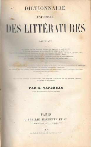 Dictionnaire universel des litératures contenant.. - Gustave Vapereau - copertina