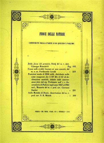 Memorie del R. Ist. Veneto di Scienze, Lettere ed Arti. Vol. X, parte II. Dall'indice: Bianchetti,Giusep - copertina