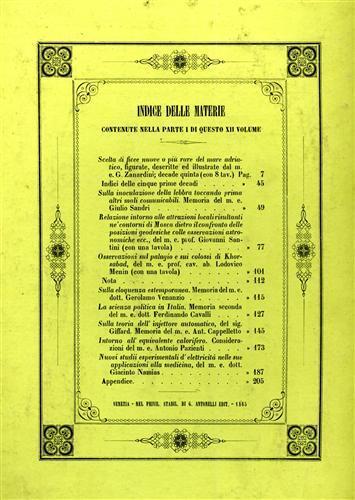 Memorie dell'I. R. Istituto Veneto di Scienze, Lettere ed Arti. Vol. XII, Parte prima. Contiene: Zanardini,G., Scelta - copertina