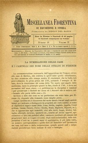 La numerazione delle case e i cartelli dei nomi delle strade di Firenze. Una lettera di Filippo Sassett - Iodoco Del Badia - copertina