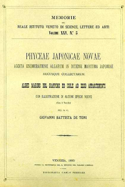 Phyceae Japonicae Novae. Addita numeratione algarum in ditione maritima japoniae. Alghe marine del Giappone ed i - Giovan Battista De Toni - copertina