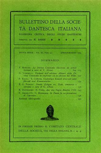Bullettino della Società Dantesca Italiana. Nuova serie, 1894. 95. vol. XI. fasc. 1. 2, 3, 4. 5, 6. 7, 8, 9. 10, 11. 12 - copertina