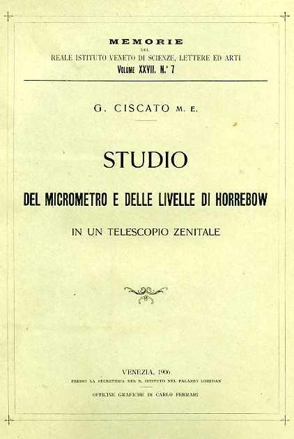 Studio del micrometro e delle livelle di Horrebow in un telescopio zenitale - Giuseppe Ciscato - copertina