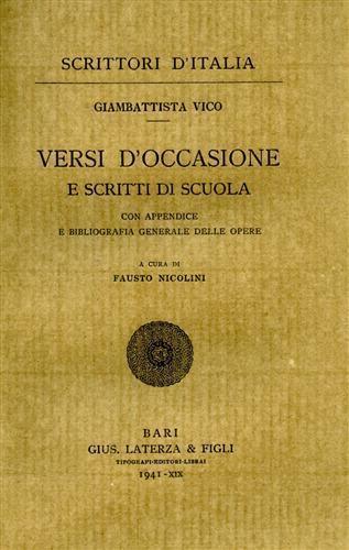 Versi d'occasione e scritti di scuola - Giambattista Vico - copertina
