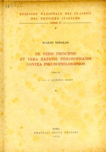 De veris principiis et vera ratione philosophandi contra pseudophilosophos. Libri IV - Mario Nizolio - copertina