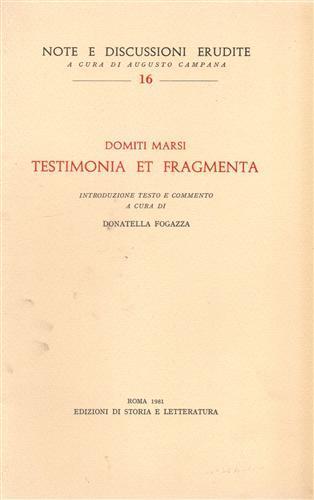 Testimonia et Fragmenta - Domitius Marsus - copertina