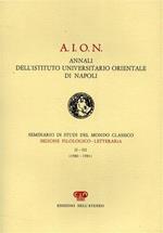 A. I. O. N. Annali dell'Ist. Univ. Orientale di Napoli. Dall'indice: M.Agrimi:Per i 25