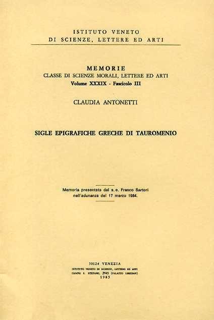 Sigle epigrafiche greche di Tauromenio - Claudia Antonetti - copertina