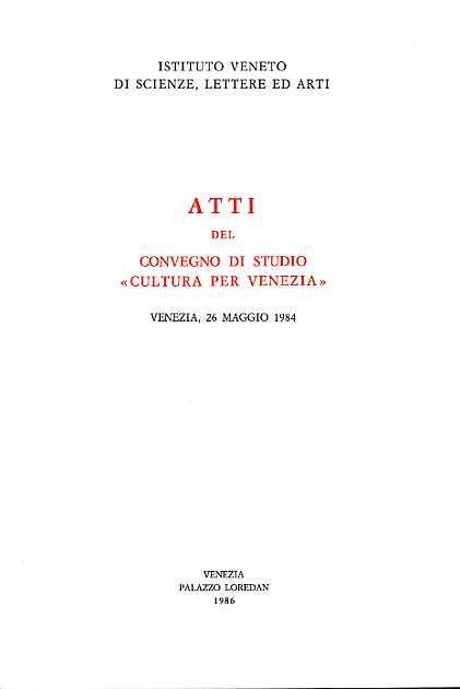 Cultura per Venezia. Dall'indice: A.Ghetti,La salva - copertina